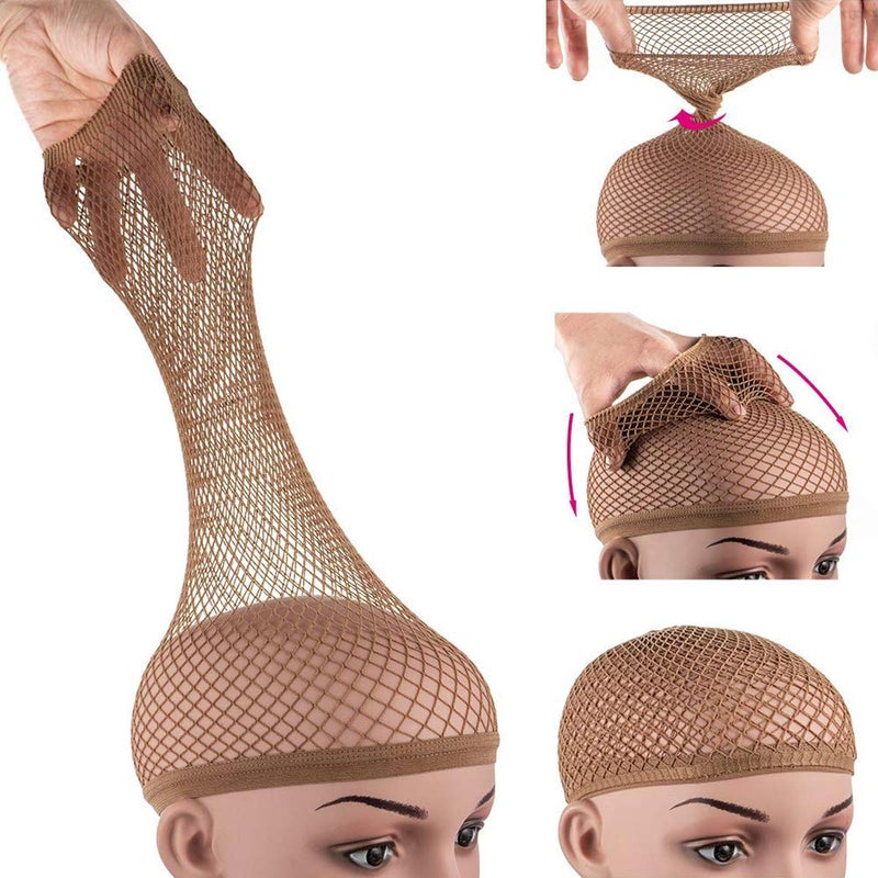 Dreamlover Hair Net for Wig, Brown Mesh Wig Cap for Long Hair, 2 Pieces - Image 1